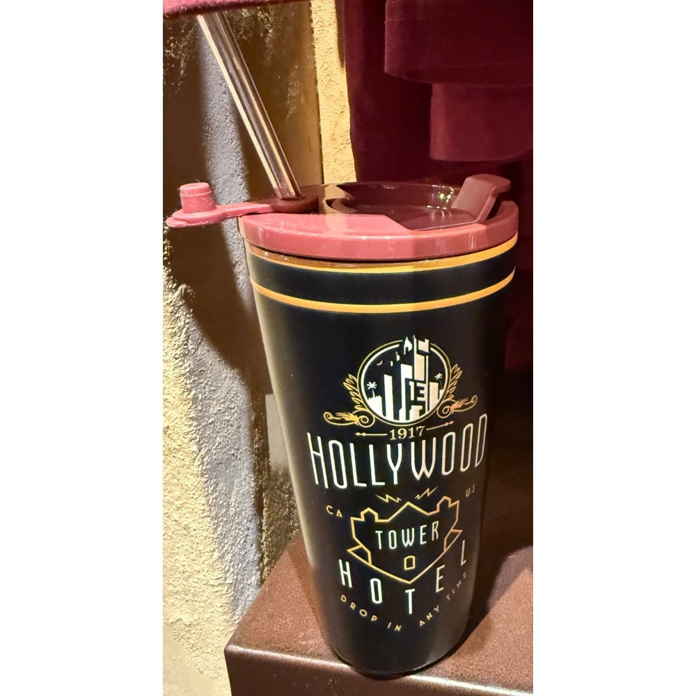 2026 Disney Parks Hollywood Tower Of Terror Hotel Tumbler Straw Lid HTH Metal
